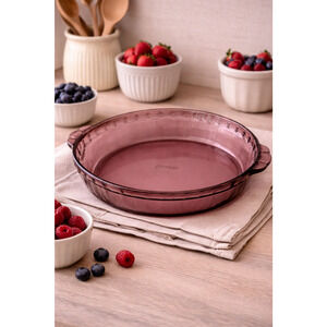 Vintage Pyrex 229 Cranberry Purple Glass Pie Plate Fluted 9.5" Baking Dish